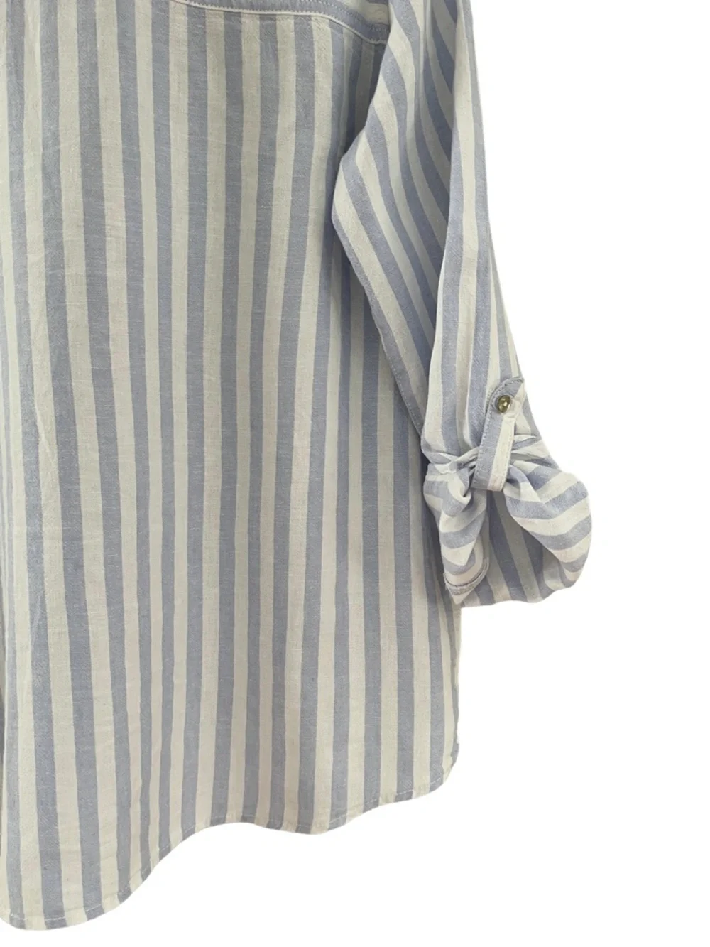 Nicole Miller NY Blue & White Stripe Linen Blend Button Down Shirt - Picture 4 of 9